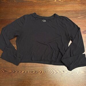 Elegant Black Ribbed Long Sleeve Top
